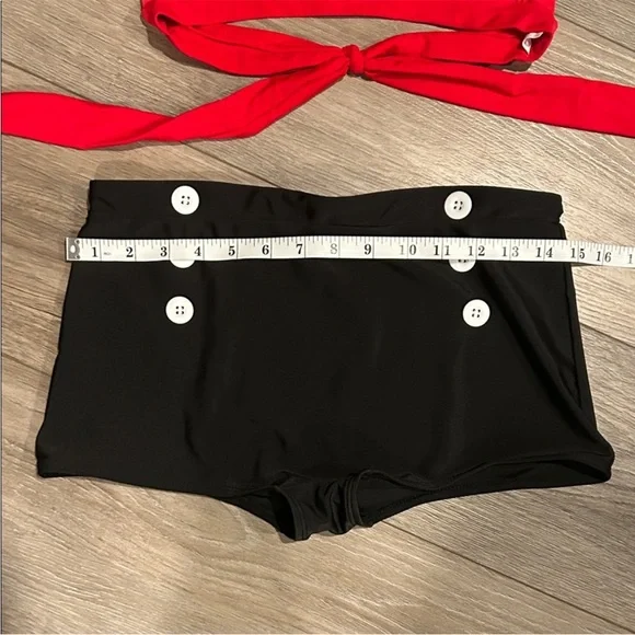 NWOT Red Polka Dot Bikini Top and Black High-Waisted Bottoms - Picture 4 of 5
